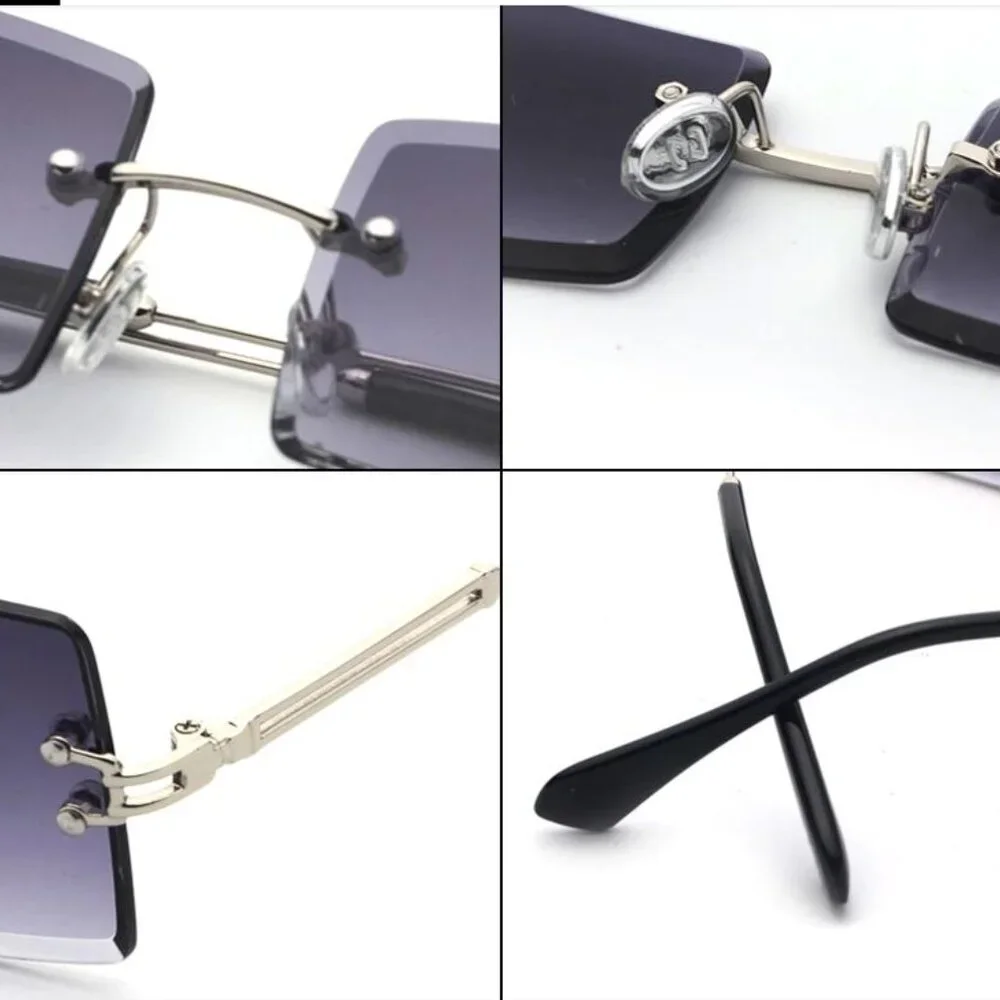 Men Sunglasses Hip‎ Hop Shades Metal Gold Rimless Rapper Square Style Retro New